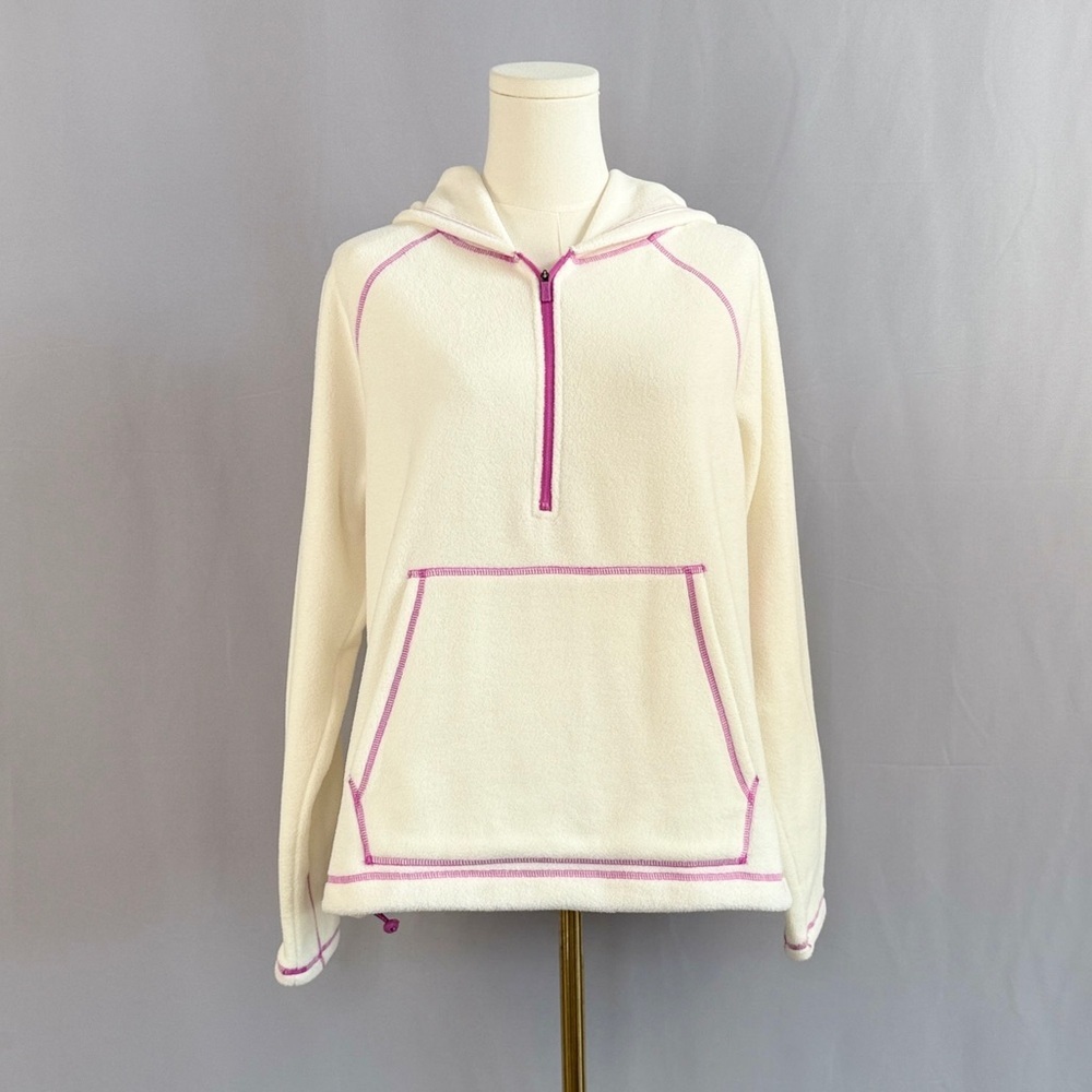 Bass Outdoor 1/2 Zip Cream Fleece HoodiePink Trim
